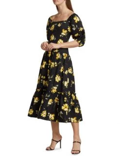 Teri Jon By Rickie Freeman Tiered Floral Puff-Sleeve Midi-Dress -Rickie Freeman Sales 2022 unnamed file 725