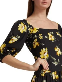 Teri Jon By Rickie Freeman Tiered Floral Puff-Sleeve Midi-Dress -Rickie Freeman Sales 2022 unnamed file 727