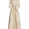 Teri Jon By Rickie Freeman Three-Quarter Sleeve Metallic Jacquard Shirt Waist Gown Champagne -Rickie Freeman Sales 2022 unnamed file 73