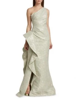 Teri Jon By Rickie Freeman Ruffled One-Shoulder Floral-Jacquard Gown -Rickie Freeman Sales 2022 unnamed file 731