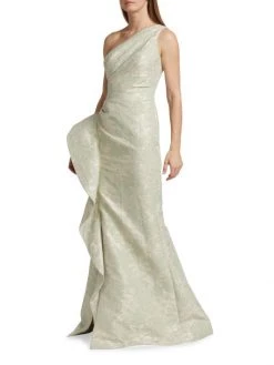 Teri Jon By Rickie Freeman Ruffled One-Shoulder Floral-Jacquard Gown -Rickie Freeman Sales 2022 unnamed file 732