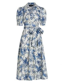 Teri Jon By Rickie Freeman Belted Floral Cotton Cocktail Dress