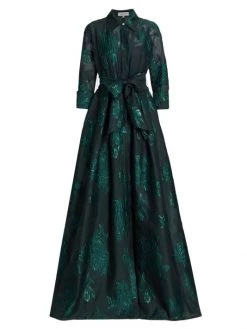Teri Jon By Rickie Freeman Three-Quarter Sleeve Metallic Jacquard Shirt Waist Gown Champagne -Rickie Freeman Sales 2022 unnamed file 75