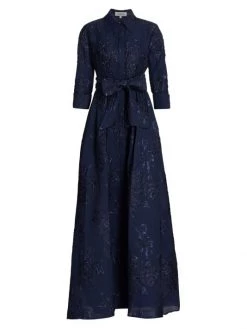 Teri Jon By Rickie Freeman Three-Quarter Sleeve Metallic Jacquard Shirt Waist Gown Champagne -Rickie Freeman Sales 2022 unnamed file 76