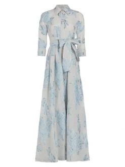 Teri Jon By Rickie Freeman Three-Quarter Sleeve Metallic Jacquard Shirt Waist Gown Champagne -Rickie Freeman Sales 2022 unnamed file 78