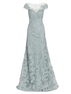 Teri Jon By Rickie Freeman Floral Appliqué A-Line Gown