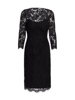 Teri Jon By Rickie Freeman Lace Shirred Waist Sheath Dress