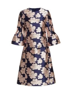 Teri Jon By Rickie Freeman Satin Bell-Sleeve Dress