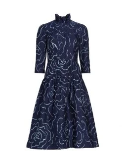 Teri Jon By Rickie Freeman Metallic Jacquard High-Neck Midi-Dress