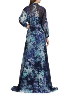 Teri Jon By Rickie Freeman Belted Floral-Print Chiffon Gown -Rickie Freeman Sales 2022 unnamed file 866