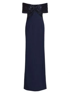 Teri Jon By Rickie Freeman Embellished Crepe Column Gown