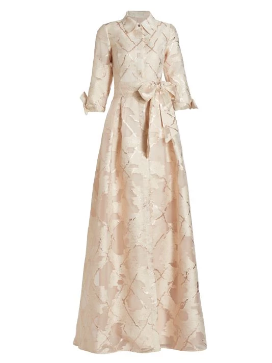 Teri Jon By Rickie Freeman Metallic Abstract Pattern Jacquard Shirt Gown 3 Teri Jon By Rickie Freeman Metallic Abstract Pattern Jacquard Shirt Gown