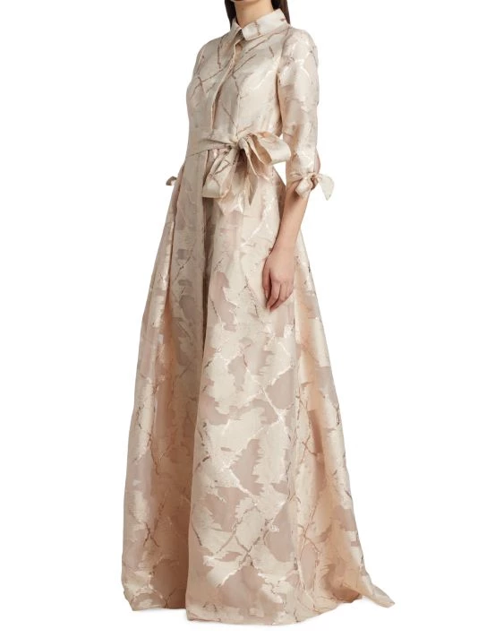 Teri Jon By Rickie Freeman Metallic Abstract Pattern Jacquard Shirt Gown 4 Teri Jon By Rickie Freeman Metallic Abstract Pattern Jacquard Shirt Gown - Image 2