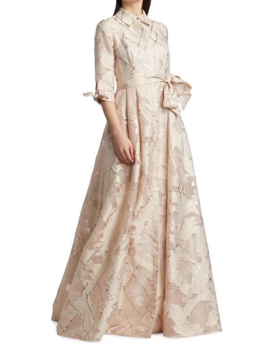 Teri Jon By Rickie Freeman Metallic Abstract Pattern Jacquard Shirt Gown 6 Teri Jon By Rickie Freeman Metallic Abstract Pattern Jacquard Shirt Gown - Image 4