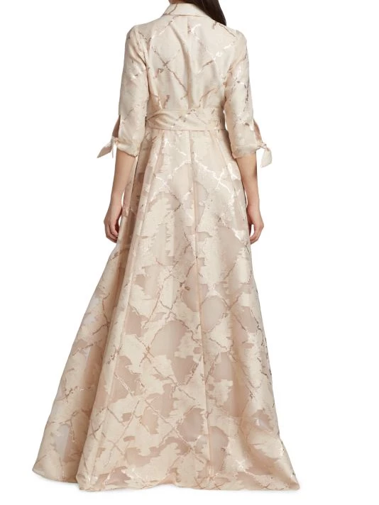 Teri Jon By Rickie Freeman Metallic Abstract Pattern Jacquard Shirt Gown 7 Teri Jon By Rickie Freeman Metallic Abstract Pattern Jacquard Shirt Gown - Image 5