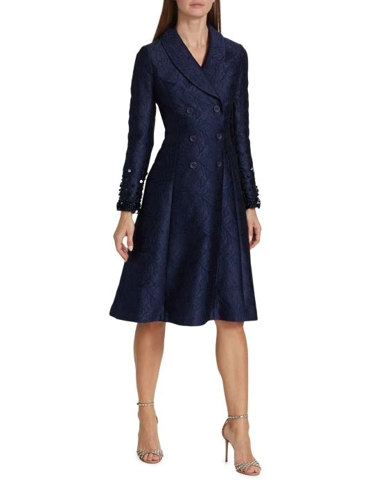 Teri Jon By Rickie Freeman Floral Jacquard Coat Dress Navy 4 Teri Jon By Rickie Freeman Floral Jacquard Coat Dress Navy - Image 2