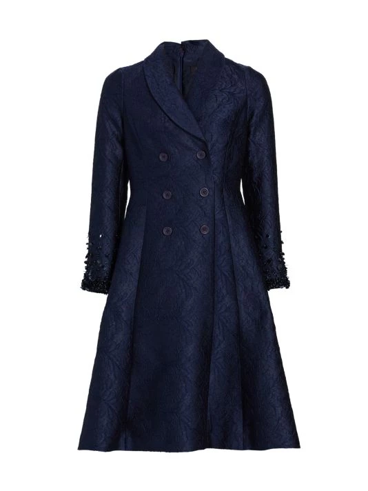 Teri Jon By Rickie Freeman Floral Jacquard Coat Dress Navy 6 Teri Jon By Rickie Freeman Floral Jacquard Coat Dress Navy - Image 4
