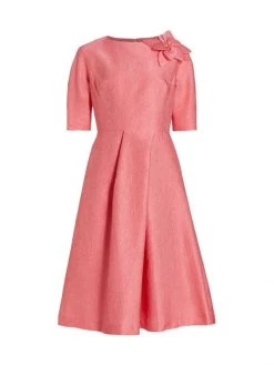 Teri Jon By Rickie Freeman Flower-Embellished Jacqaurd Cocktail Dress