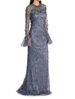 Teri Jon By Rickie Freeman Metallic Flared-Sleeve Gown -Rickie Freeman Sales 2022 unnamed file 931