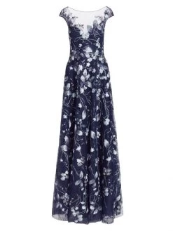 Teri Jon By Rickie Freeman Embroidered Mesh Gown