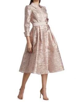 Teri Jon By Rickie Freeman Metallic Organza Satin-Trim Shirtdress -Rickie Freeman Sales 2022 unnamed file 958
