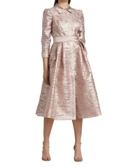 Teri Jon By Rickie Freeman Metallic Organza Satin-Trim Shirtdress -Rickie Freeman Sales 2022 unnamed file 959