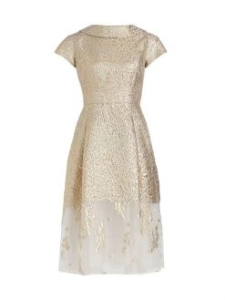 Teri Jon By Rickie Freeman Roll Neck Metallic Jacquard Dress