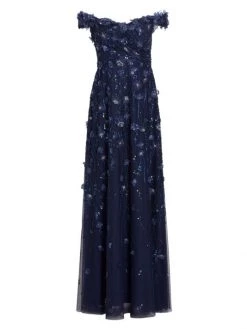 Teri Jon By Rickie Freeman Embellished Off-The-Shoulder Gown