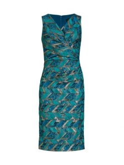Teri Jon By Rickie Freeman Abstract-Print Ruched Knee-Length Dress